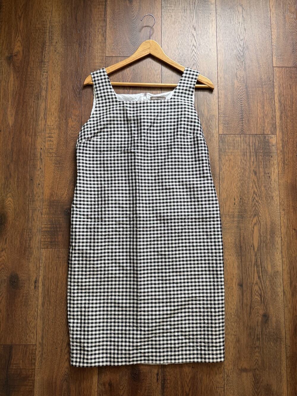 Valerie Stevens Petite 100% Silk Twee Gingham Check Sheath Dress Black White 10P